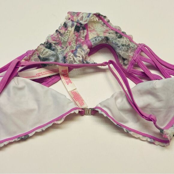 Victoria's Secret Pink Lace Bralette Bra Front Close Caged Sides Size Small - Picture 7 of 10